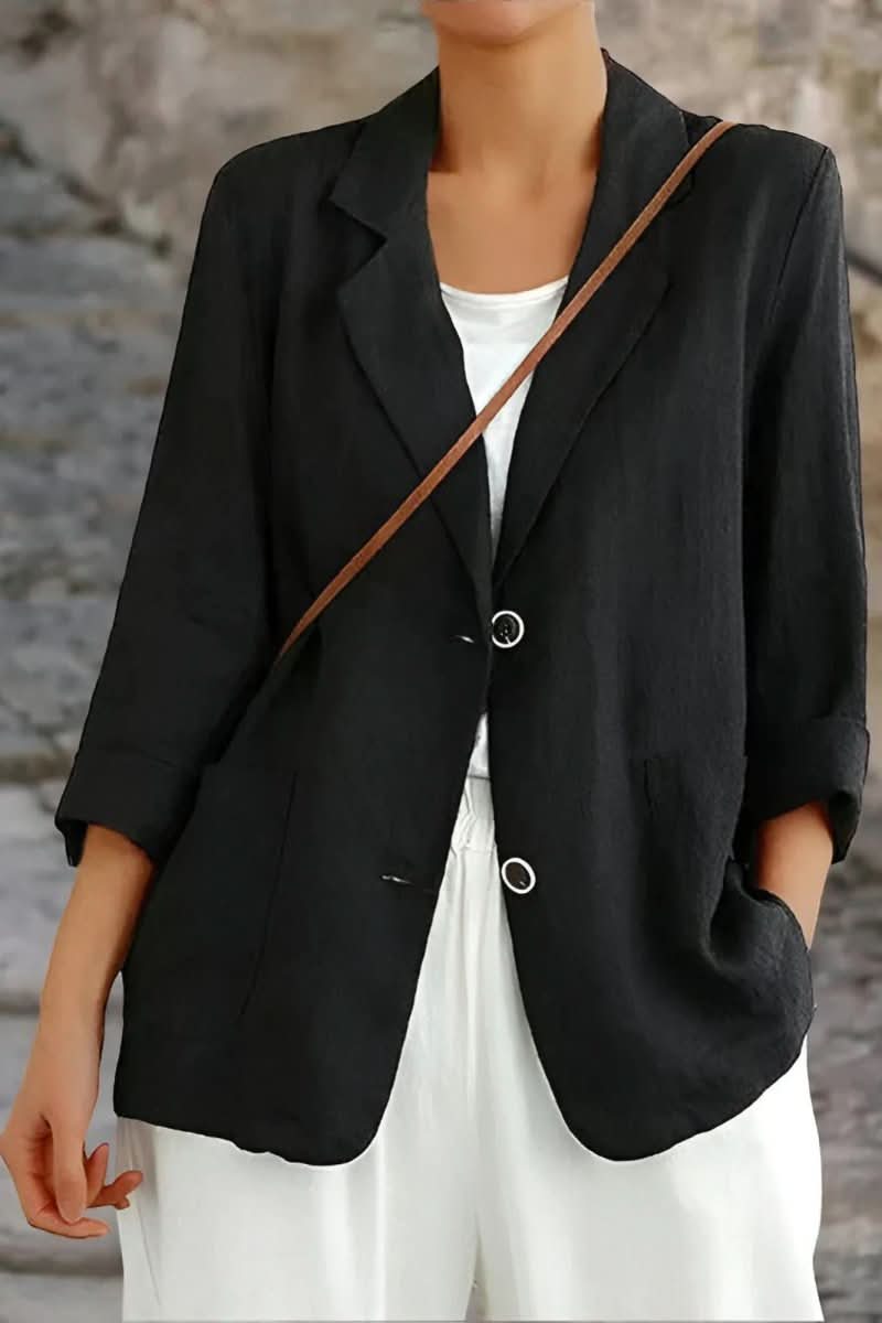 Sophisticated women's open-back tailored jacket, elegant outerwear for professional attire, evening events, or chic style.