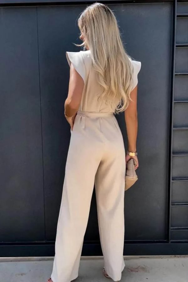 Trendy open-back jumpsuit for women, offering an elegant high-waist fit for summer fashion.