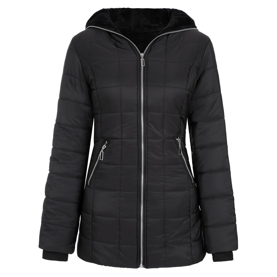 Modern women's padded Mila coat, designed for chic winter and fall style. Warm long-sleeve outerwear fashion.