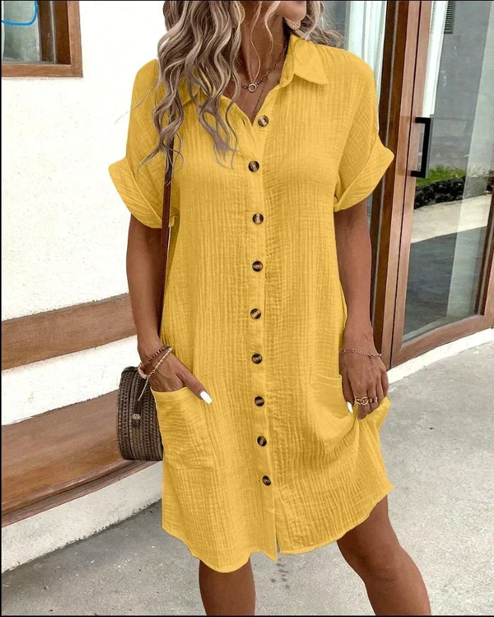 Stylish women's casual mini polo dress, short sleeve, great for warm summer weather.