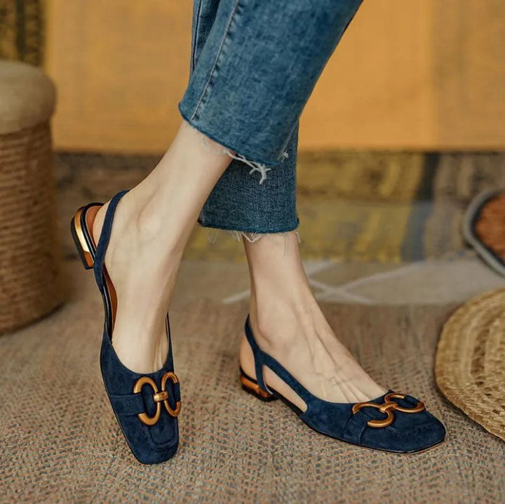 Chic women's slingback flats with ergonomic design & gold detail for all-day comfort and versatile wear.