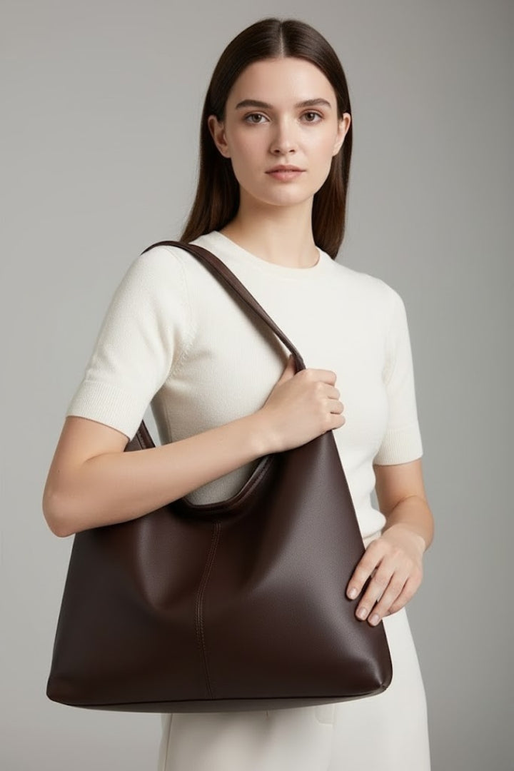 Elegant women's work bag, a large organized tote. Ideal for office, with ample space for laptop & necessities.