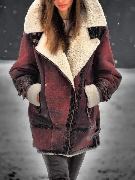 Trendy women's versatile suede sherpa jacket for elegant comfort. Ideal casual or chic outerwear for cooler weather.