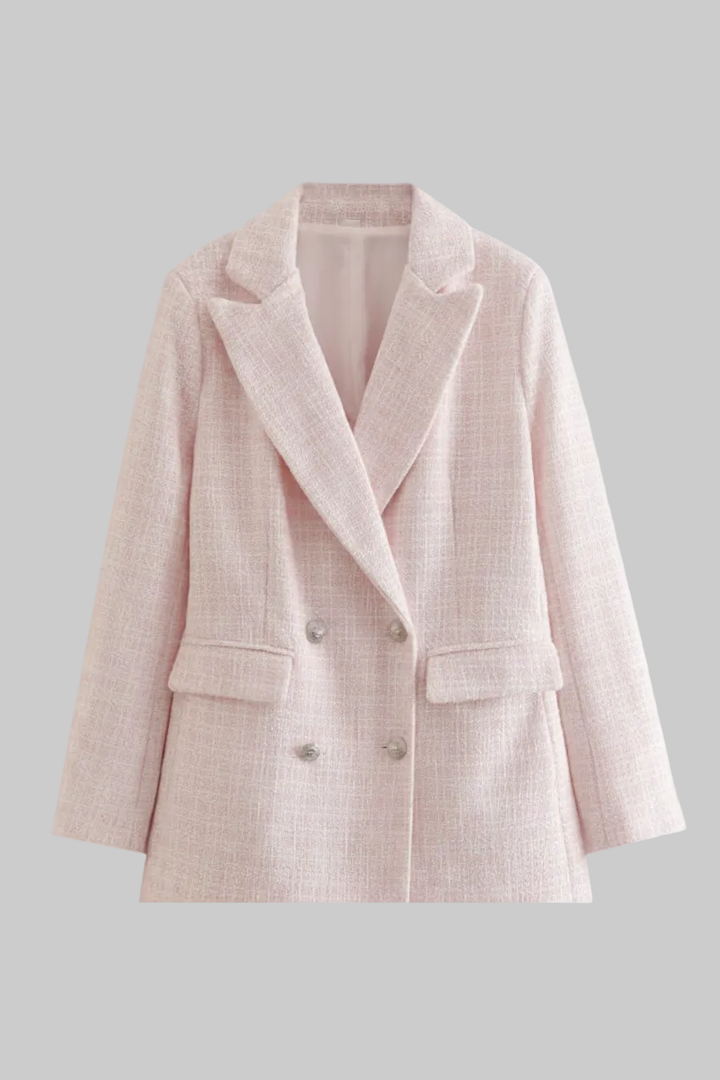 Elegant women's pink blazer jacket, a sophisticated layering piece for formal events or stylish everyday wear.