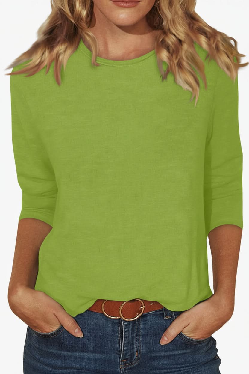 Everyday elegant women's blouse with three quarter sleeves, a versatile chic fashion piece.