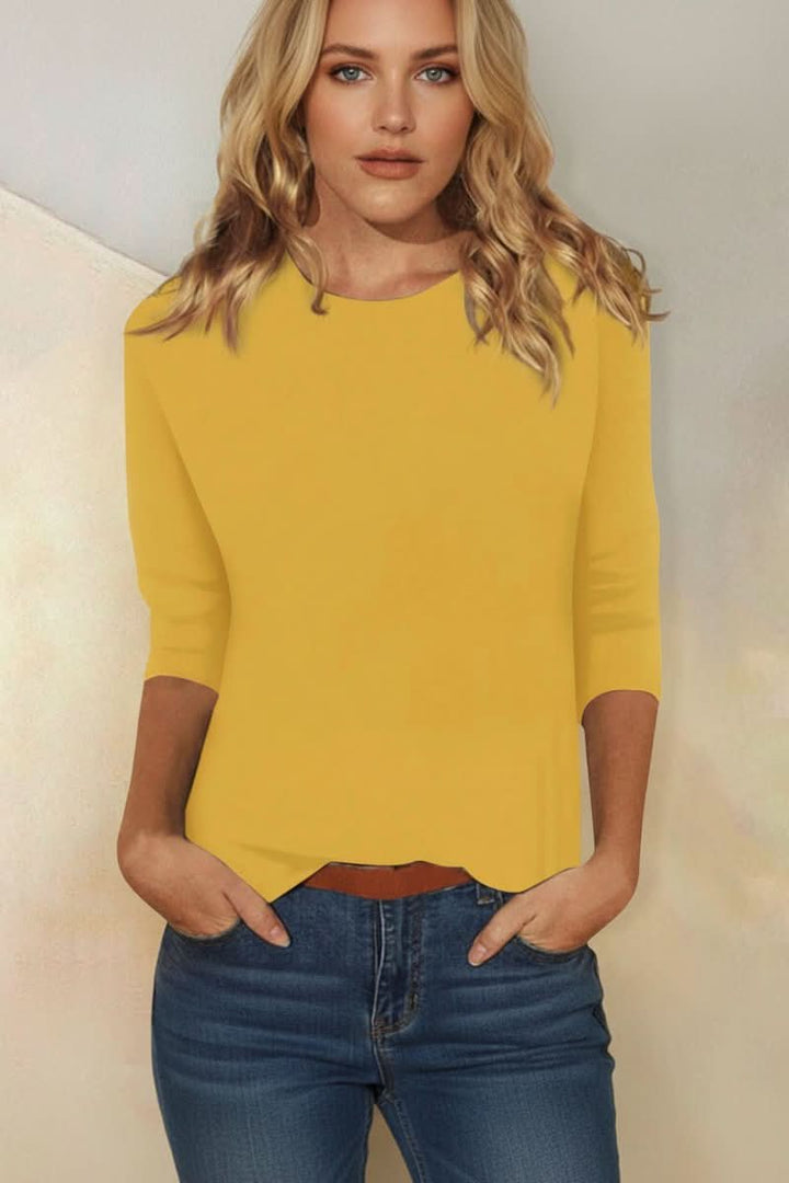 Elegant three quarter sleeve top for women, a versatile piece for modern fashion.