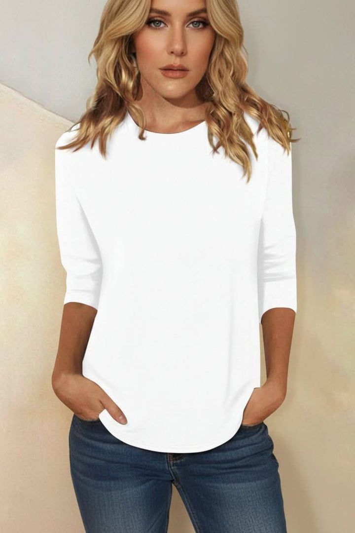 Casual chic women's blouse, featuring comfortable three quarter sleeves for everyday wear.