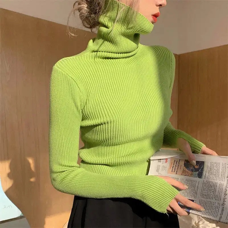 Chic women's turtleneck sweater, perfect for versatile fall & winter outfits.
