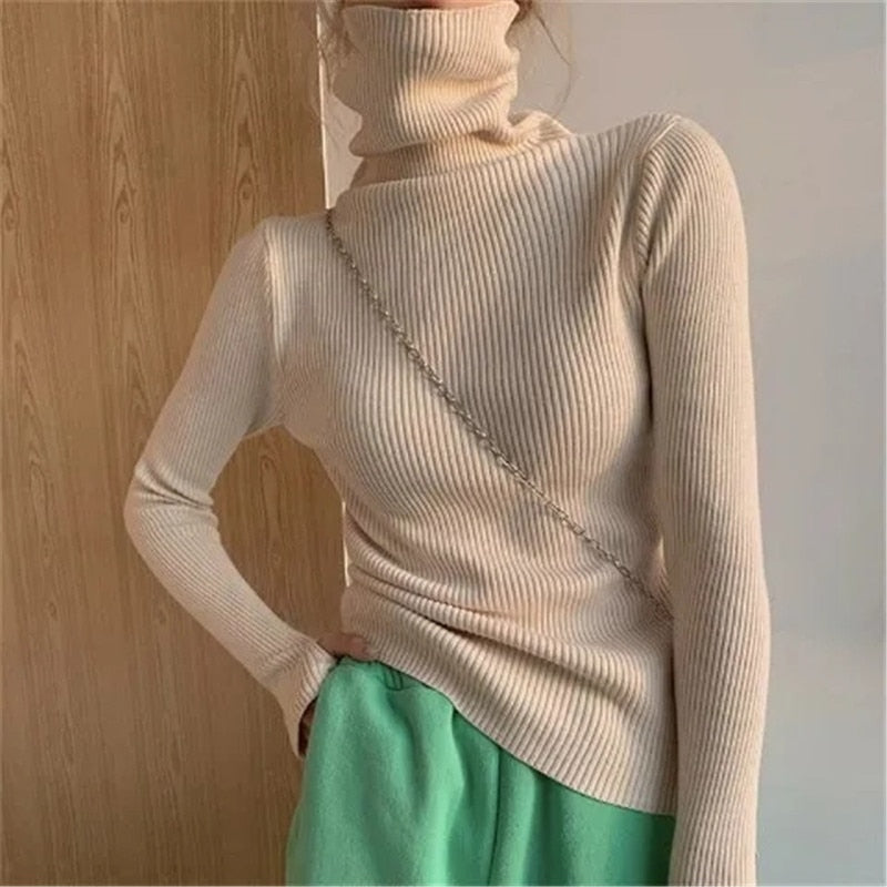 Warm fall & winter women's turtleneck sweater, a comfortable long sleeve knit top.