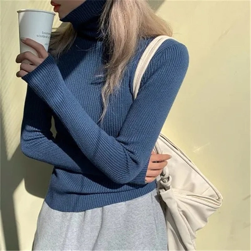 Versatile women's chic turtleneck knit sweater, a cozy long sleeve pullover for fall & winter.
