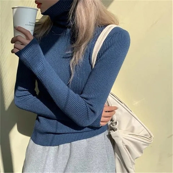 Versatile women's chic turtleneck knit sweater, a cozy long sleeve pullover for fall & winter.