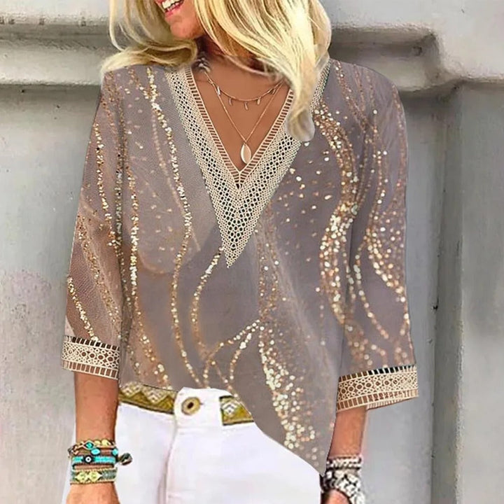 Effortless pink V-neck blouse for women. Comfortable, chic, and perfect for summer fashion apparel.