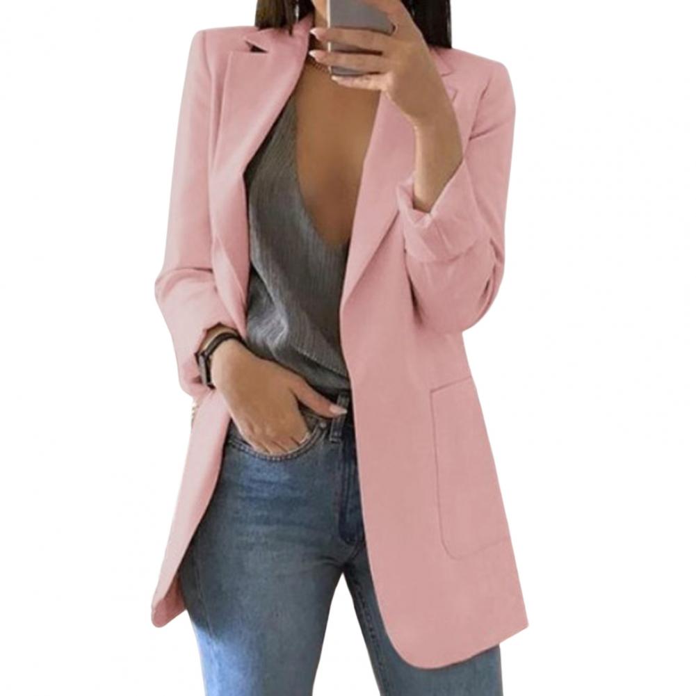 Stylish women's pocket blazer, a versatile outerwear choice for professional or casual fashion.