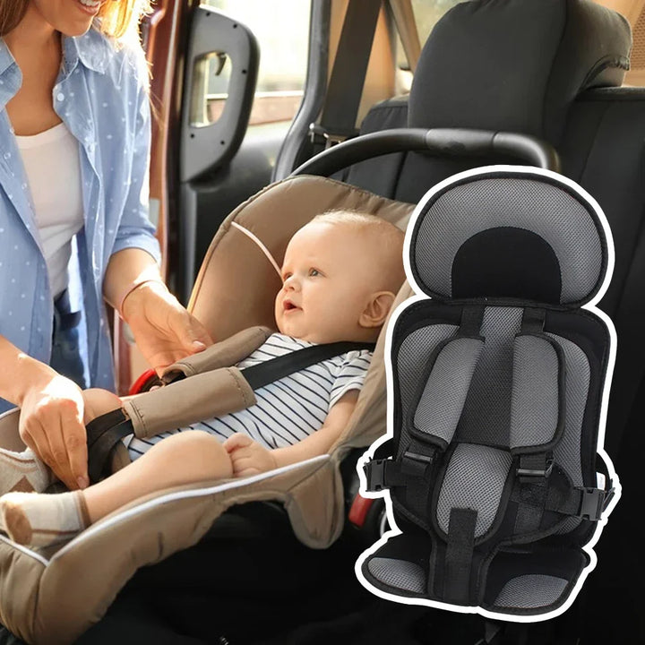 Side view of child car seat booster with adjustable headrest and secure safety harness for growing kids.