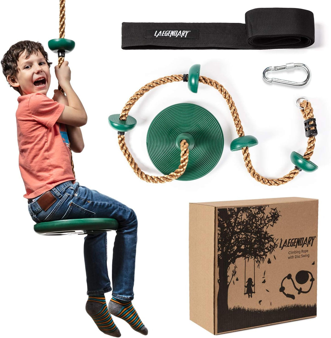Children's adventurous tree swing set with climbing rope & platforms for active outdoor play.