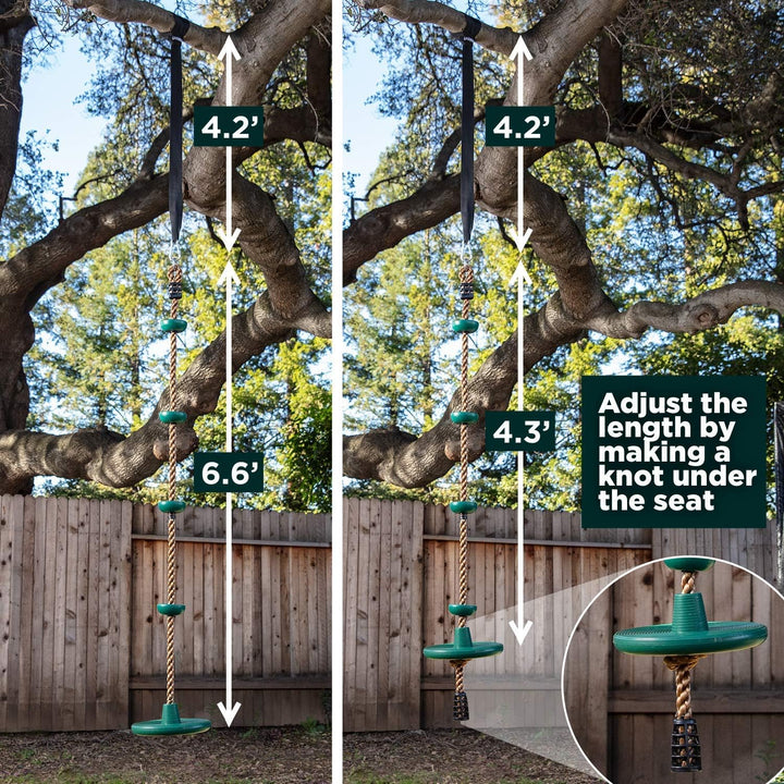 Polyethylene tree swing set with multi-disc climbing rope & platforms, great for children's outdoor activities & fun.