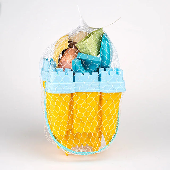 Children's sandcastle building playset encouraging creative outdoor play at the beach or sandbox.