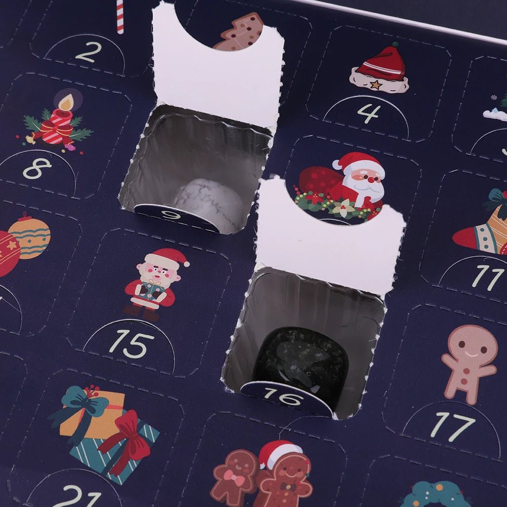 Colorful Children's Gemstone Excavation Advent Calendar box with tools, ready for kids to discover crystals daily.