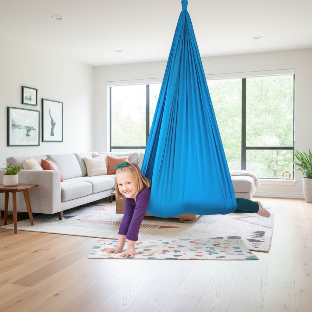 Children's sensory therapy swing for calm & focus, ideal for special needs & indoor use.