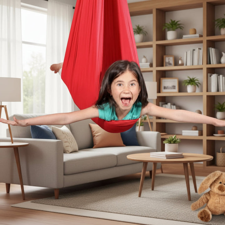 Calming sensory swing designed for children to improve focus, regulation, and provide a comfortable space.