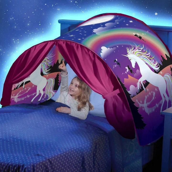 Children's SleepyStar bed tent, a cozy play space & sleep aid for kids, enhancing bedroom decor.