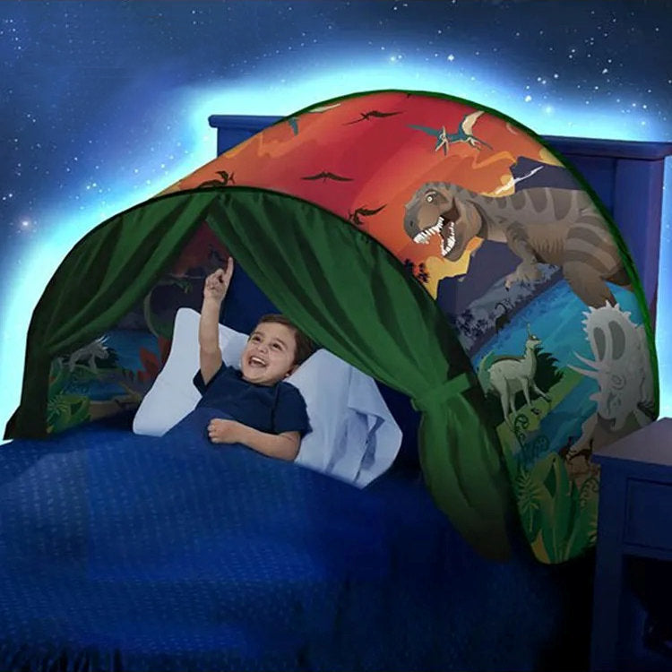 Unicorn themed SleepyStar children's bed tent, a magical dream canopy & play tent for toddler sleep.