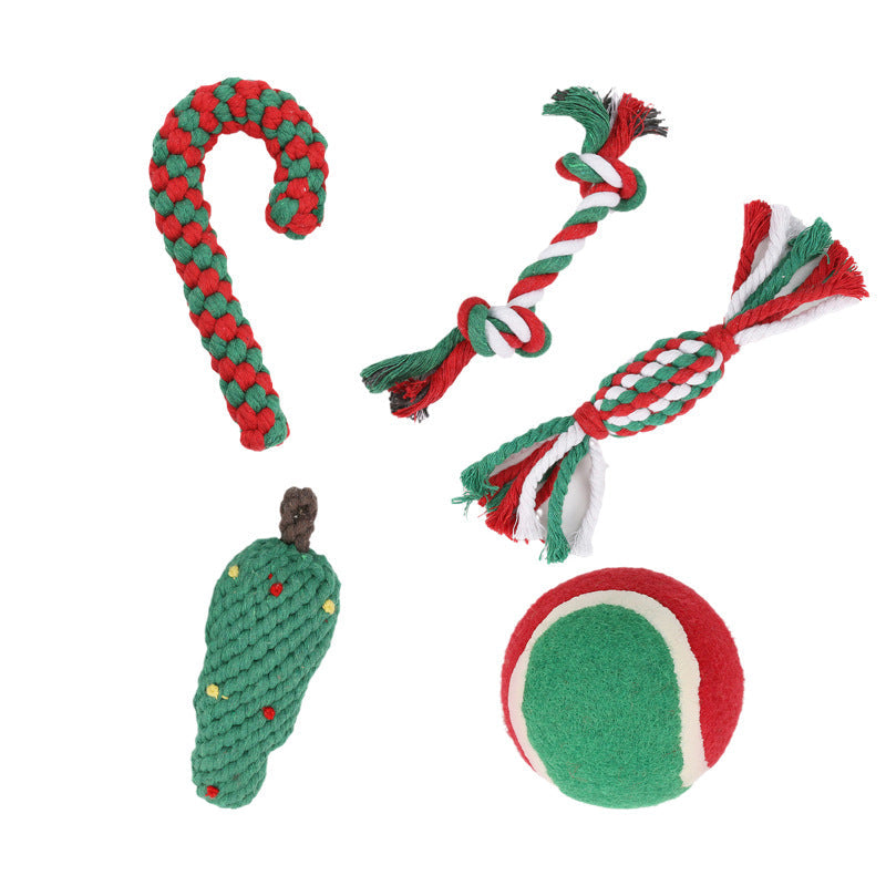 Pet supplies: festive Christmas dog toy pack with dental rope, Santa, and reindeer plush toys
