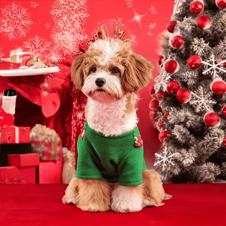 Christmas Elk Pet Dress for small dog, red with white trim, cute holiday outfit pet apparel