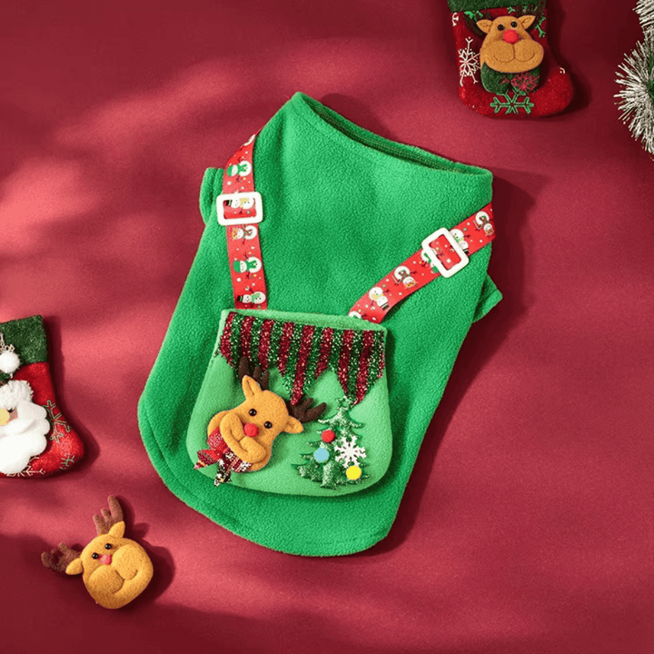 Small dog in charming Christmas Elk Pet Dress, holiday clothing for pets, comfortable fit