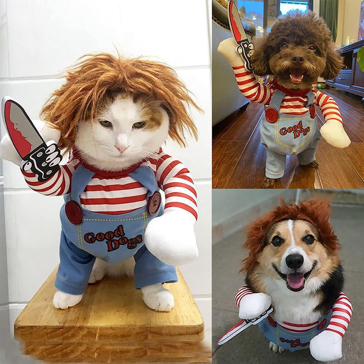 Funny pet Halloween costume, Chucky character for cats and dogs