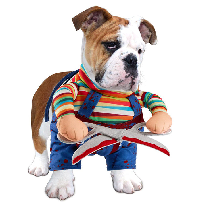 Halloween pet outfit: Chucky costume for animal dress-up fun