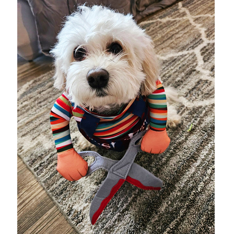 Cat Chucky pet costume, playful and secure for active pets
