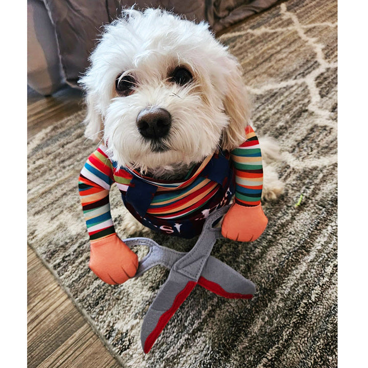 Cat Chucky pet costume, playful and secure for active pets