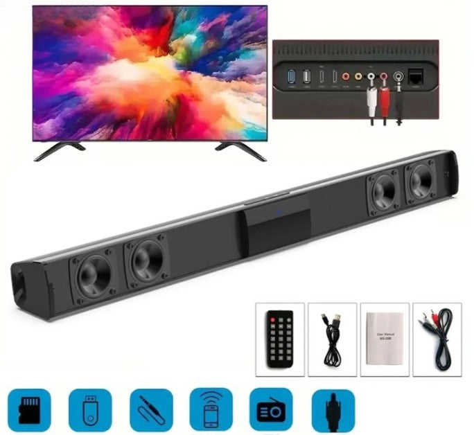 CineWave universal wireless Bluetooth soundbar speaker for home theater, stereo audio, & media playback.