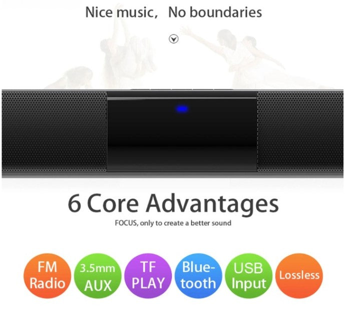 Sleek CineWave wireless Bluetooth soundbar enhances home theater experience with rich, clear stereo sound.