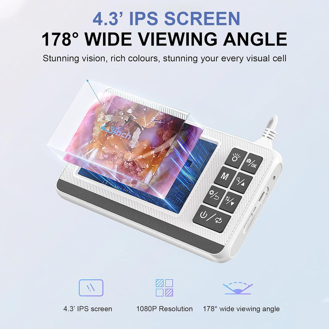 Unisex digital otoscope featuring a 3.9mm camera & large 4.3" HD display for effective ear cleaning.