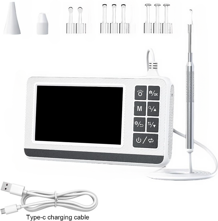 Waterproof ear cleaning otoscope with camera & HD screen, providing clear visuals for safe ear wax removal.