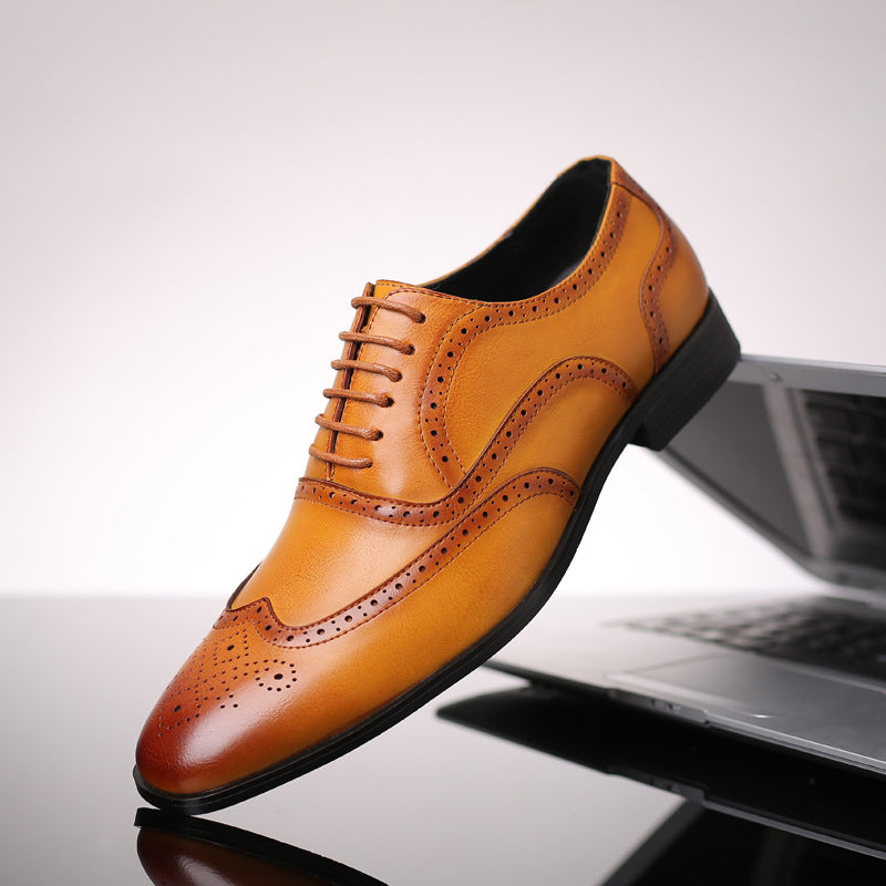 Men's premium leather Oxford brogue dress shoes, perfect for smart casual & formal occasions.