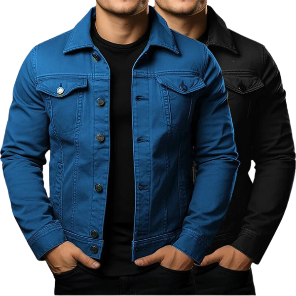 Classic blue denim jacket, a unisex layering piece for everyday comfort & versatile casual style. Button-up design.