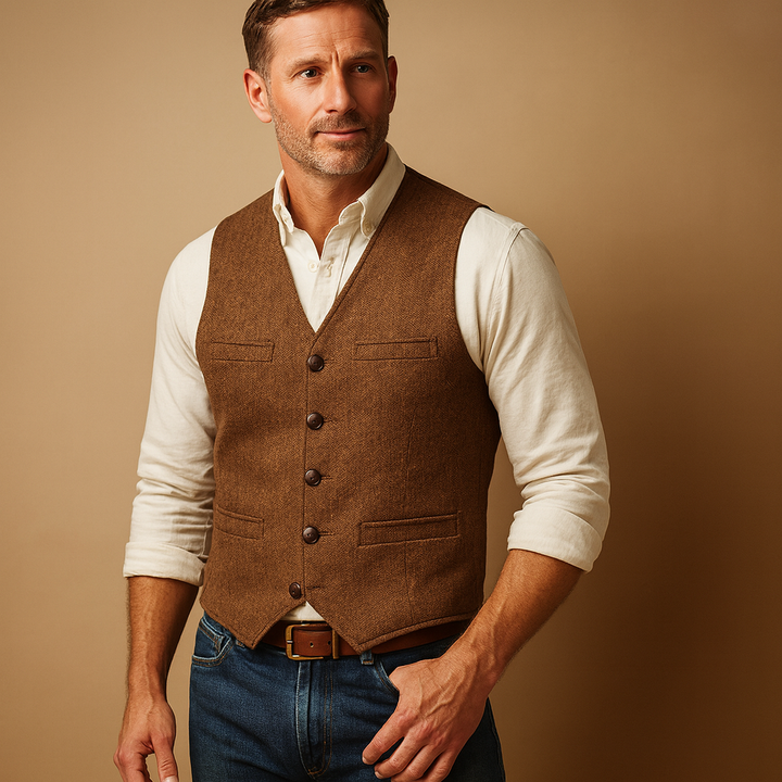Stylish men's buttoned vest, a must-have for classic menswear, great for layering in cooler seasons.