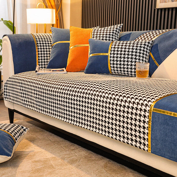 Resilient non-slip houndstooth chenille sofa cover, pet friendly, perfect for protecting your couch.