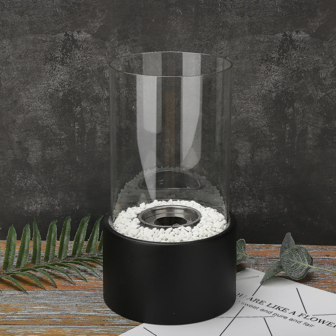 Classic design metal oil lamp, glass reservoir, for warm and inviting home decor.