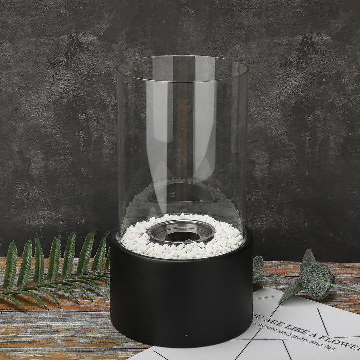 Classic design metal oil lamp, glass reservoir, for warm and inviting home decor.