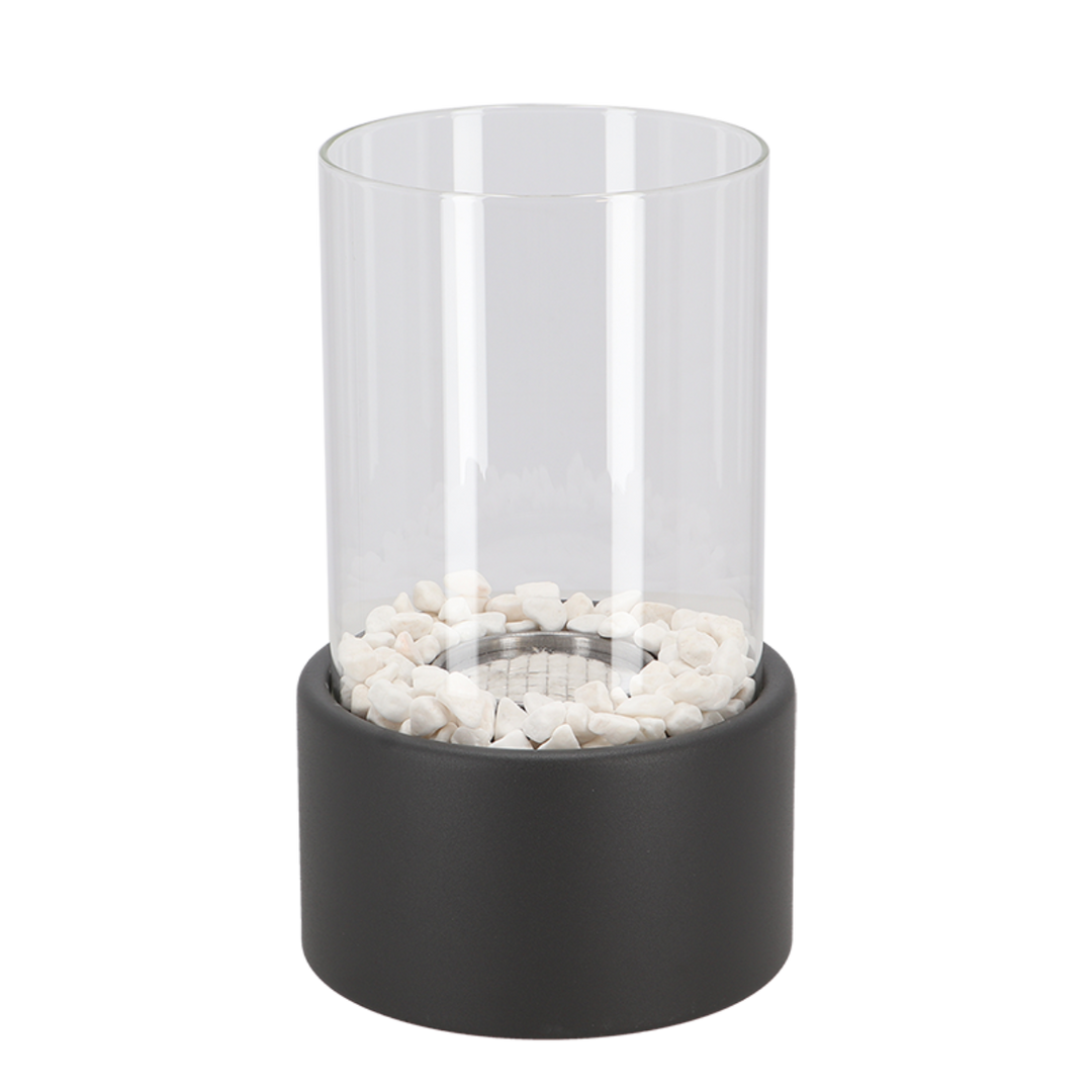 Lumora decorative oil lamp with open flame, a focal point for ambient spaces.