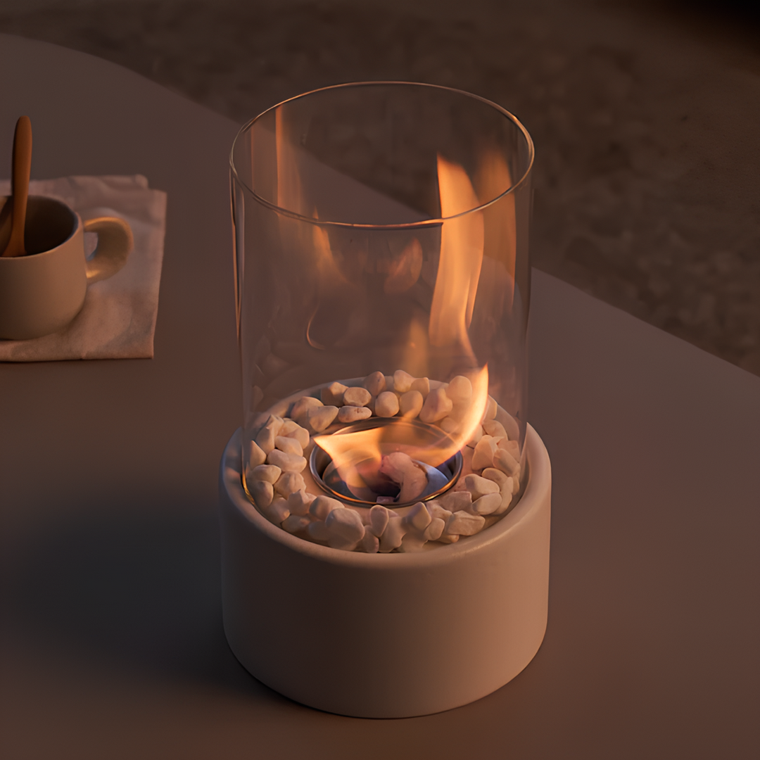 Elegant table oil lamp with open flame, perfect for cozy mood lighting & decor.