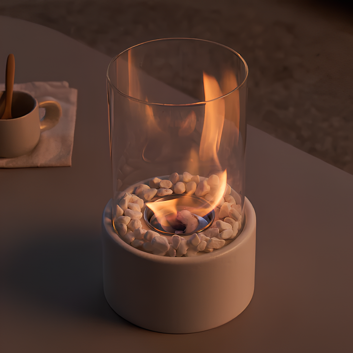 Elegant table oil lamp with open flame, perfect for cozy mood lighting & decor.