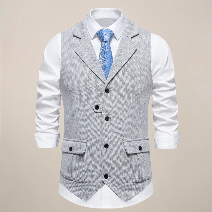 Stylish men's formal waistcoat with notch lapels, perfect for gentleman's layering.
