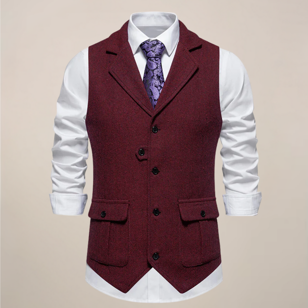 Versatile men's formal vest with a distinctive notch lapel, great for smart casual layering.