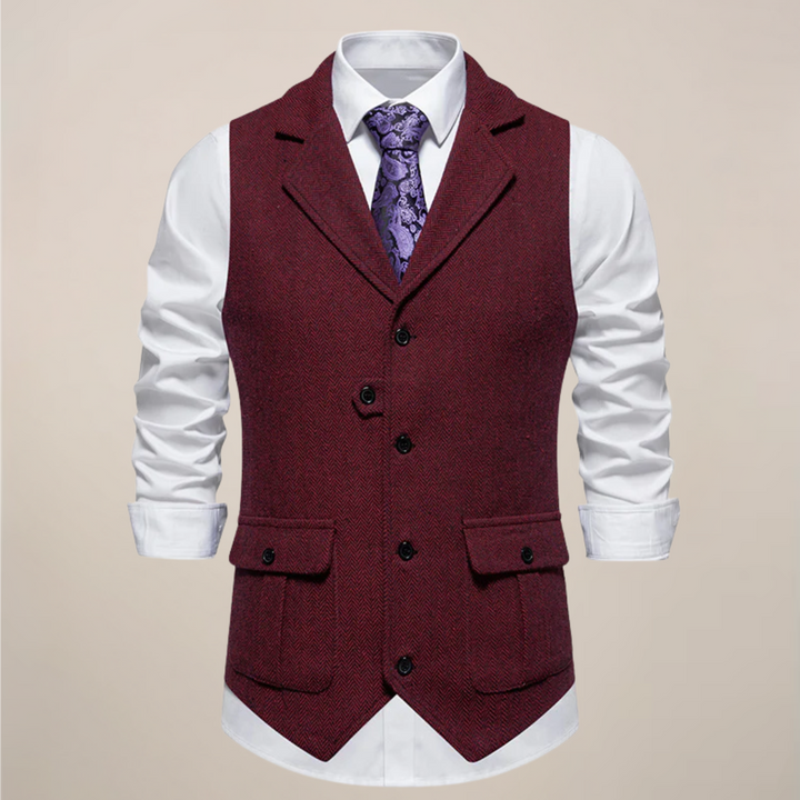 Versatile men's formal vest with a distinctive notch lapel, great for smart casual layering.