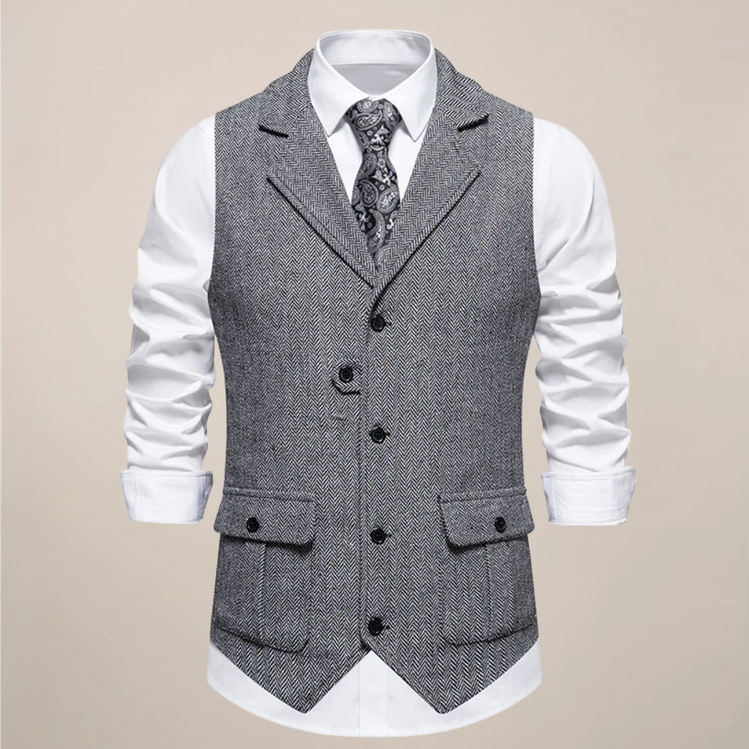 Sophisticated men's waistcoat vest with notch lapels, enhancing any formal or smart casual look.